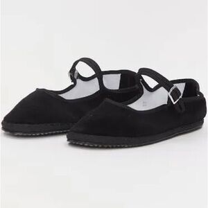 Women's Black Mary Jane Flats with Buckle Strap
